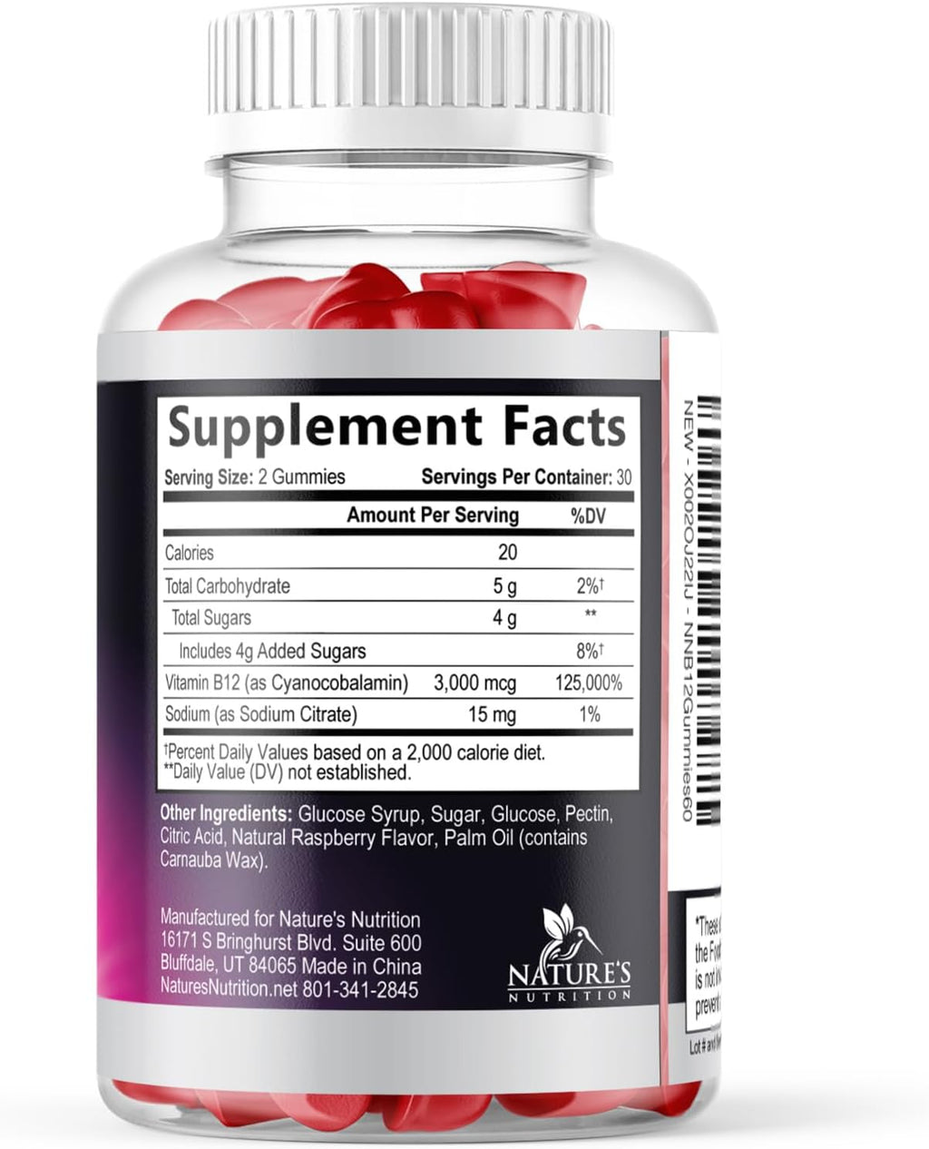 Gominolas de Vitamina B12 3000 mcg - Extra Fuerza, Sabor a Bayas, 60 Unidades