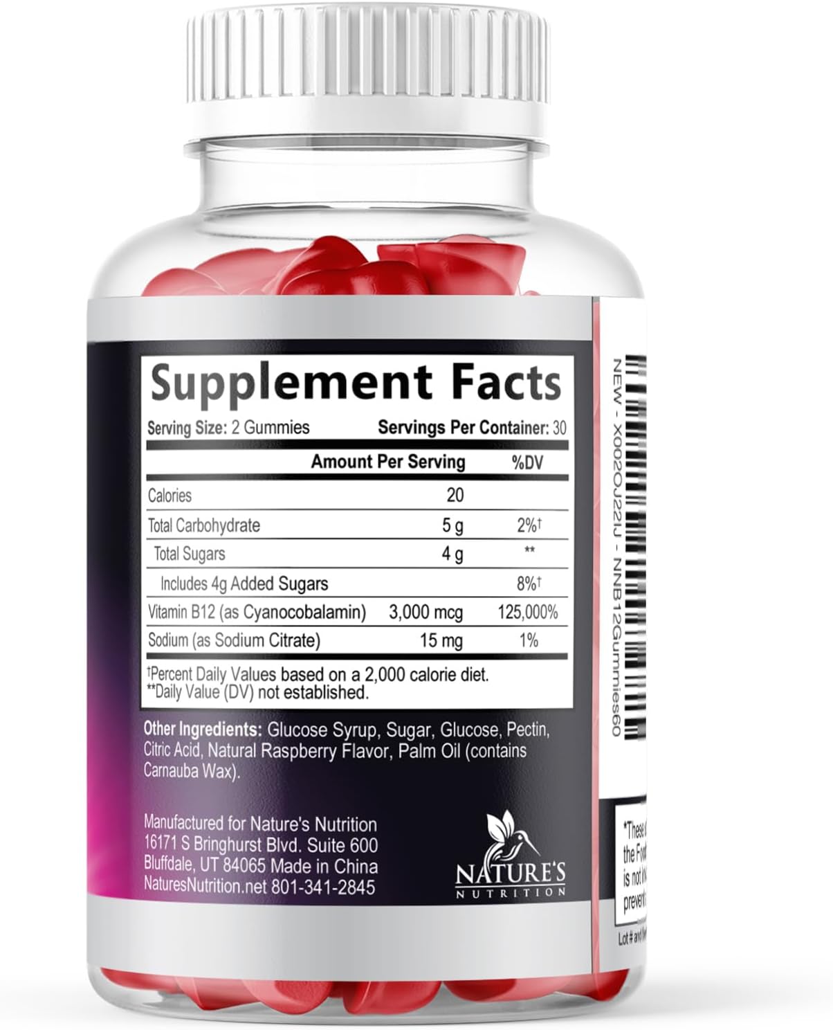Vitamin B12 Energy Gummies 3000 mcg - Gominolas de Vitamina B12 para Energía y Metabolismo - 60 Unidades