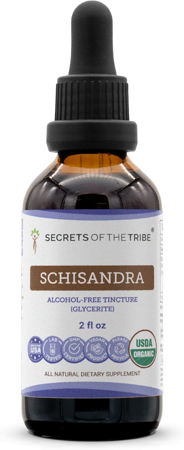 Secrets of the Tribe Schisandra USDA Orgánico | Extracto sin Alcohol, Gotas Herbales de Alta Potencia | Elaborado con Schisandra (Schisandra Chinensis) Orgánica 100% Certificada, Baya Seca 118 ml