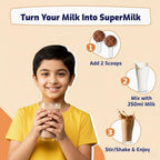 Supermilk Height+ para niños de 8 a 12 años, bebida saludable en polvo, alto contenido proteico con calcio + D3, 21 vitaminas y minerales, sin azúcar refinado, chocolate doble natural, 400 g