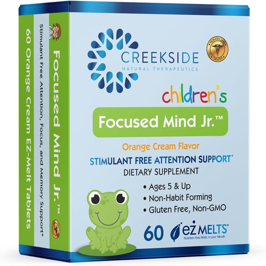 Focused Mind Jr., Apoyo Cognitivo para Niños, Formulado por Pediatras, Suplemento sin Estimulantes con Inositol y Fosfatidilserina, Sin Azúcar, Vegano, 60 Comprimidos EZ Melt