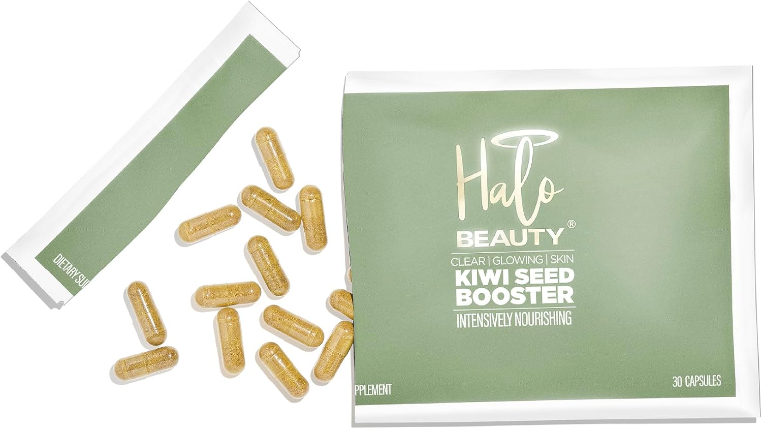 Halo Beauty Kiwi Seed Booster - Suplemento para la piel con kiwi, vitaminas C, D3, MSM y zinc, cápsulas veganas (30 unidades)