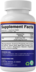 Vitamatic Ácido Fólico 5 mg (5.000 mcg) 120 Comprimidos Vegetales | Vitamina B9 | 8.333 mcg DFE Folato