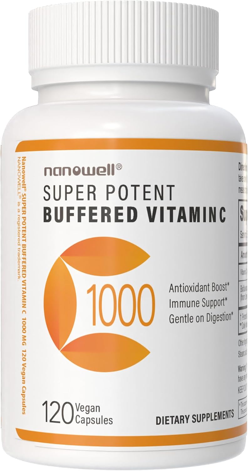 NANOWELL Vitamina C Tamponada 1000 mg con Bioflavonoides - Apoyo Inmunológico y Antioxidante - 180 Cápsulas