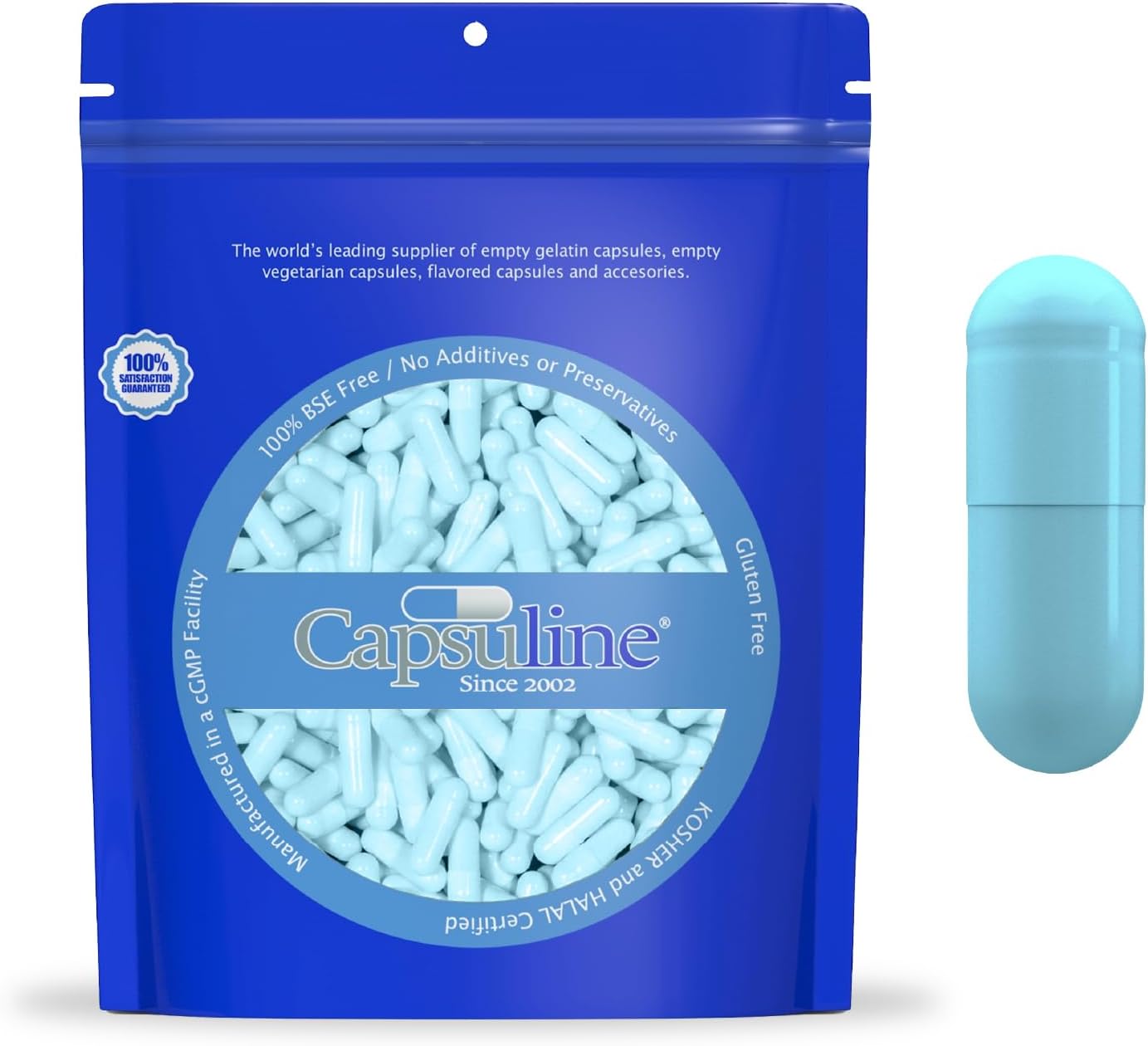 Capsuline Cápsulas Veganas Vacías Tamaño 0 - 1000 Unidades - Azul Agua