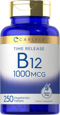 Carlyle Vitamina B12 1000 mcg | 250 Comprimidos | Liberación Prolongada | Cianocobalamina | Vegetariano, No GMO y Sin Gluten