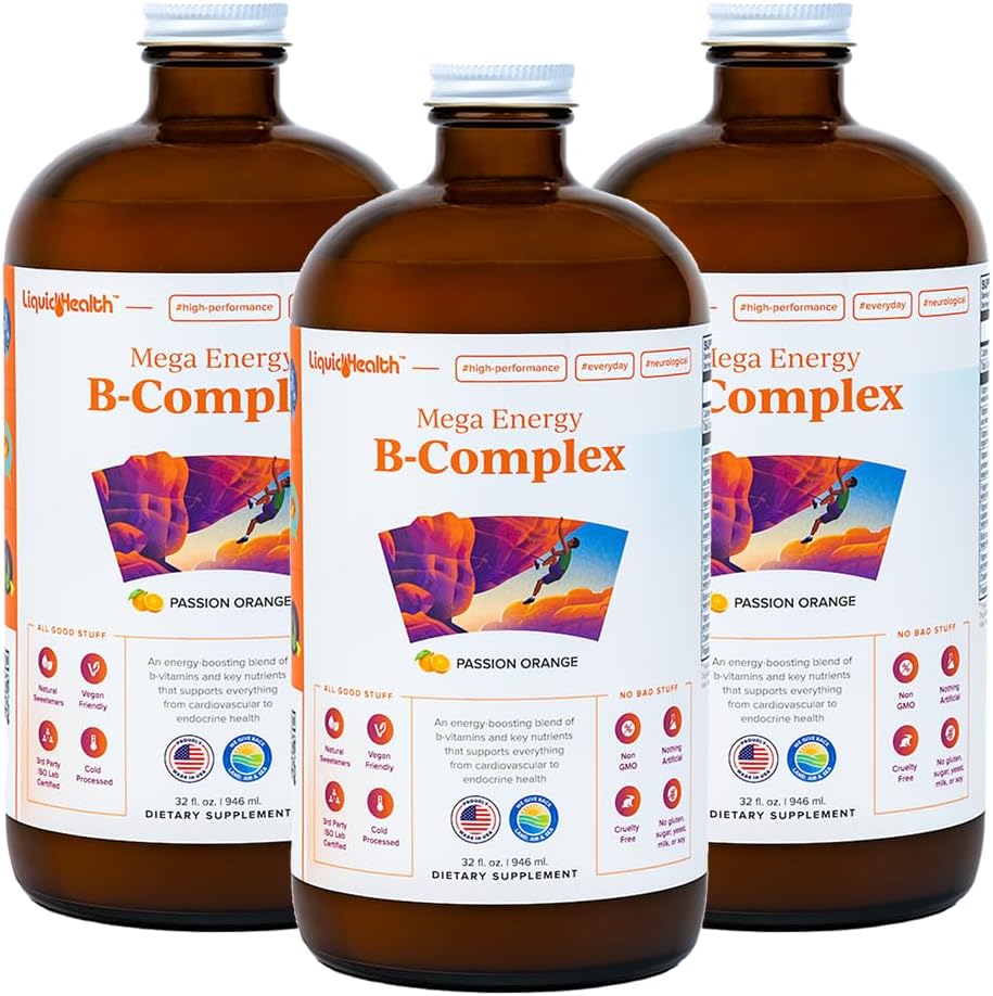 LIQUIDHEALTH Mega Energy Methylated B-Complex, Suplemento Líquido de Vitaminas B para Adultos - 946 ml