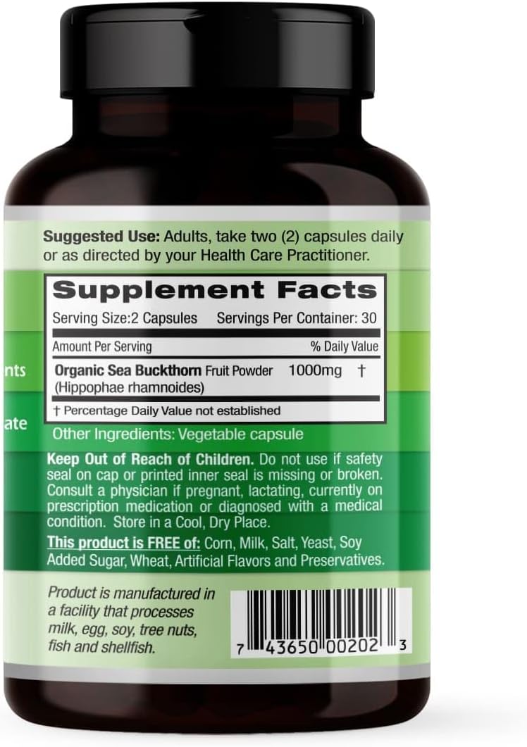EMERALD LABS Sea Buckthorn - Suplemento Dietético con Vitaminas C, E y Omega 7 - 60 Cápsulas Vegetales (30 días)