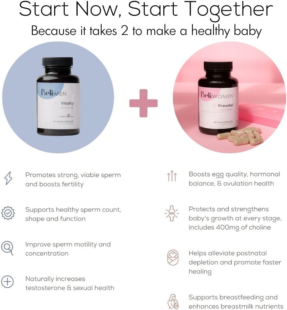 Beli Bundle para Parejas - Multivitamínico Prenatal de Preconcepción para Fertilidad, Apoyo a la Salud y Cantidad de Espermatozoides para Hombres, Apoya la Calidad del Óvulo y la Fertilidad para Mujeres, 150 Cápsulas 30 Días de Suministro