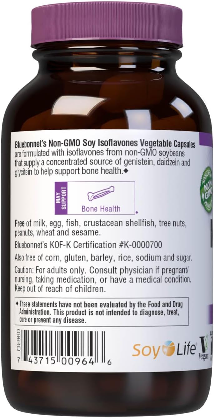 Bluebonnet Nutrition Isoflavonas de Soja No-GMO, 40 mg, 60 Cápsulas Vegetales
