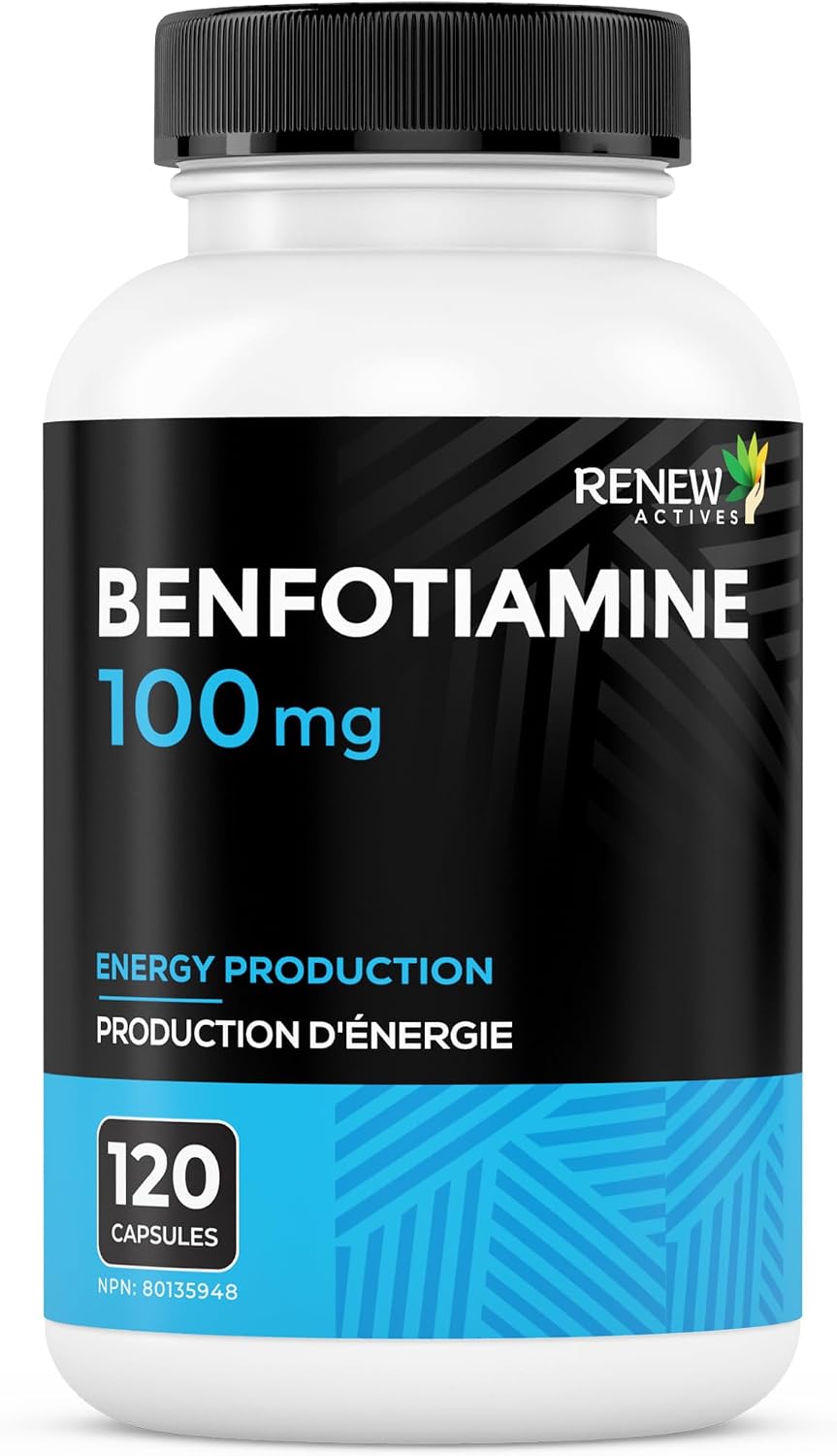 Renew Actives Benfotiamina 100 mg – Apoya la producción de energía y el bienestar general – Vegano, No transgénico, Sin gluten – 120 cápsulas