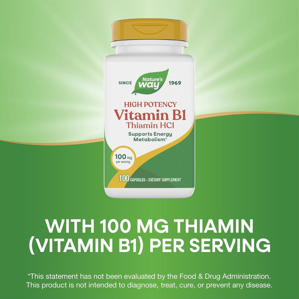 Nature's Way Vitamin B1, High Potency, 100 mg Thiamine (Thiamine HCl), 100 Capsules