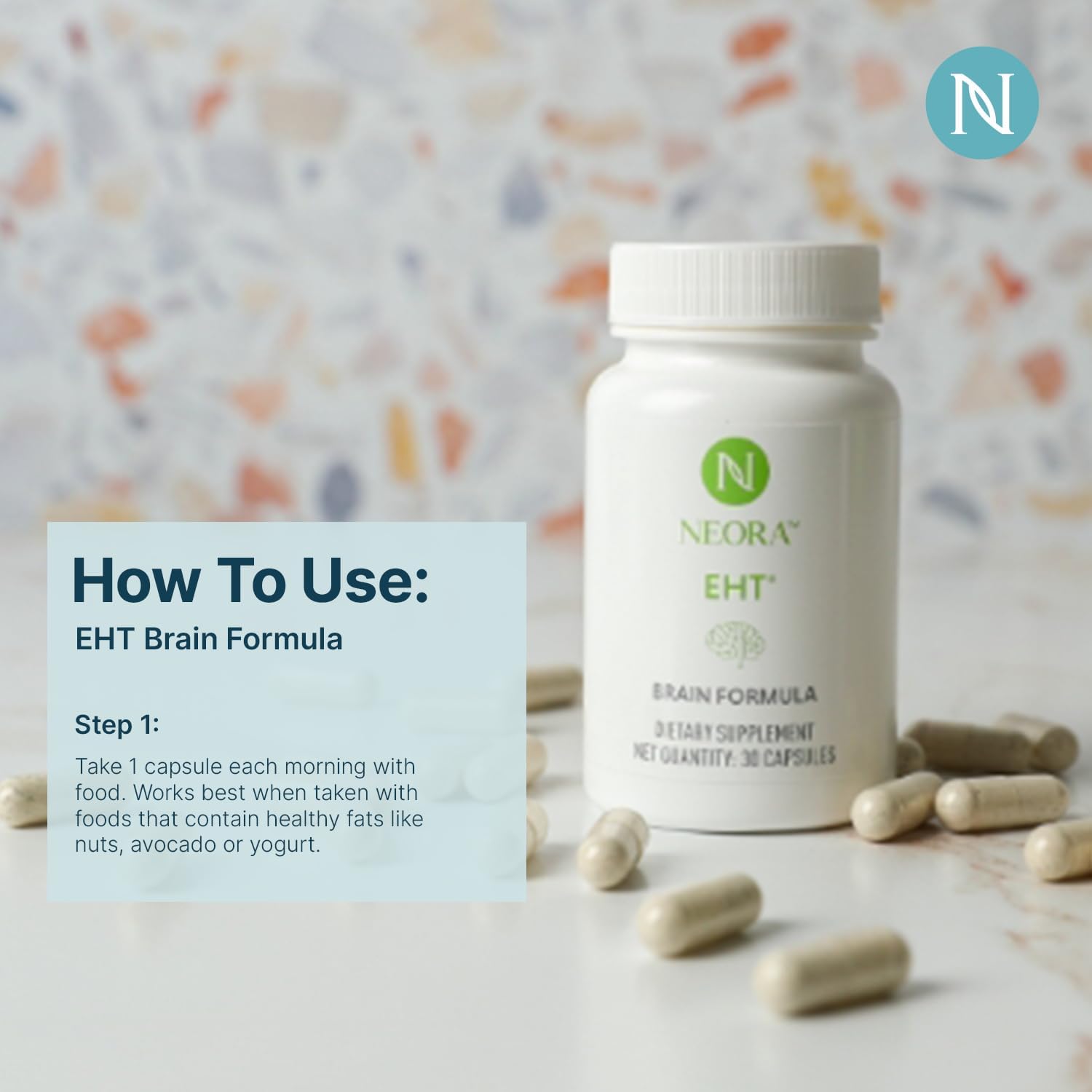NEORA EHT Brain Formula - Fórmula Cerebral con EHT, B6, B12, D, Ácido Alfa Lipoico, Huperzina-A - 30 Cápsulas