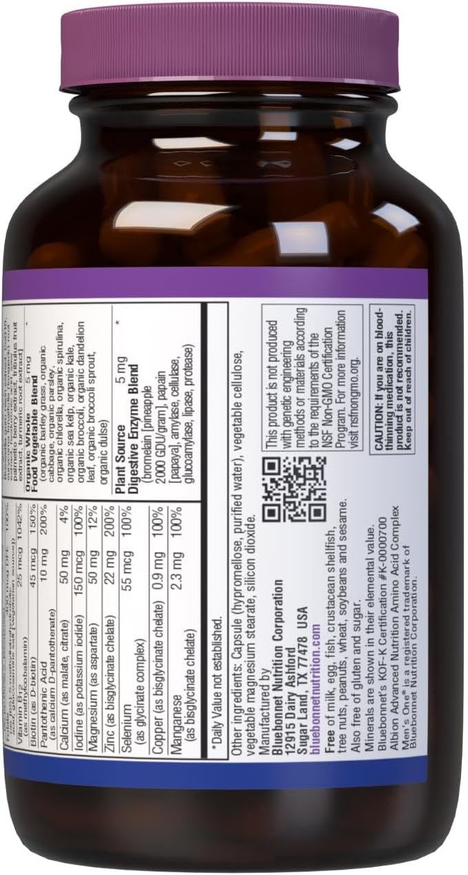 Bluebonnet Mens' ONE 40+ Multivitamínico para Hombres - 60 Cápsulas Vegetales