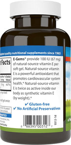 Carlson E-Gems, 100 UI, 250 cápsulas blandas - Vitamina E Natural