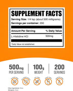 BulkSupplements L-Histidine HCl Powder - Essential Amino Acid - 500 mg per Serving, 100 g