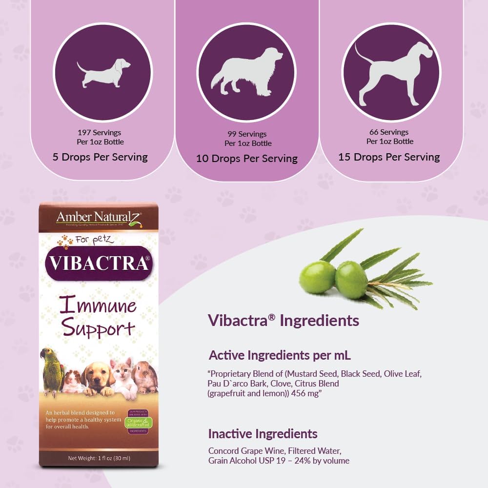 Amber NaturalZ Vibactra — Suplemento Herbal de Apoyo Inmunológico para Mascotas