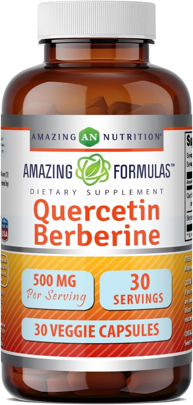 Amazing Formulas Quercetina Berberina - 250mg Berberina y 250mg Quercetina, 180 Cápsulas Vegetales