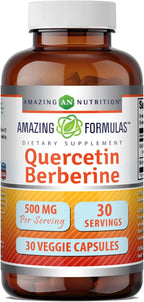 Amazing Formulas Quercetina y Berberina | 250 mg Berberina + 250 mg Quercetina | Cápsulas Vegetales | Sin OGM | Sin Gluten | 90 Cápsulas (Pack de 3)