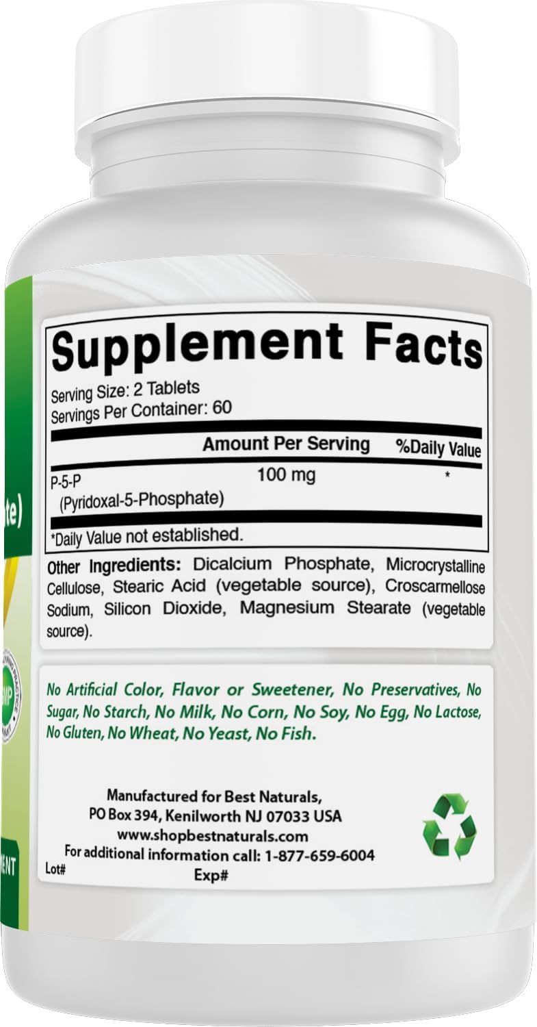 Best Naturals P5P Vitamina B6 (Piridoxal 5 Fosfato) 100 mg - 120 Comprimidos - Forma Activa de Vitamina B6