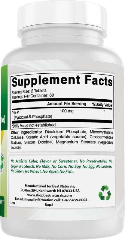 Best Naturals P5P Vitamina B6 (Piridoxal 5 Fosfato) 100 mg - 120 Comprimidos - Forma Activa de Vitamina B6 – Image 6