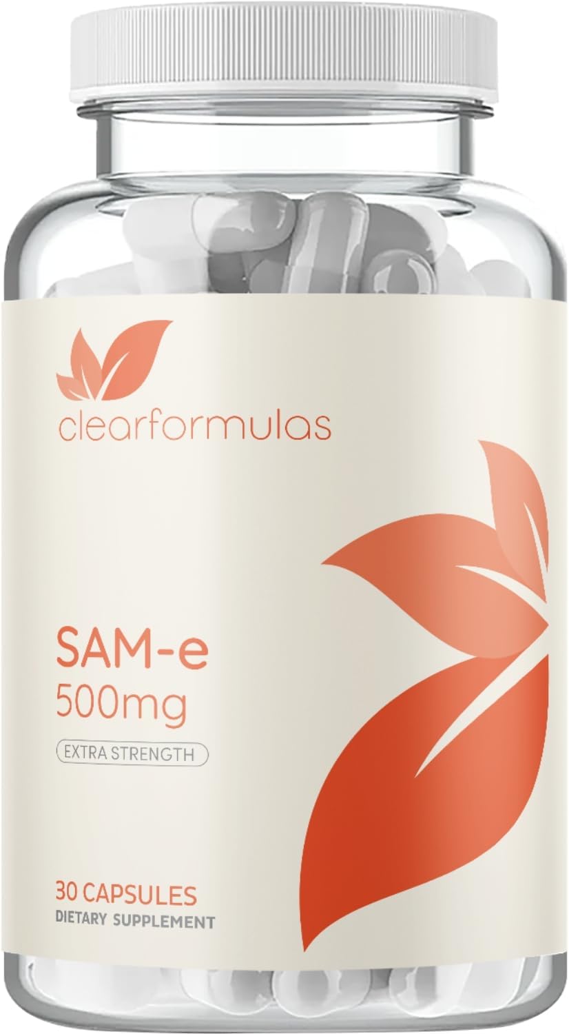 Clear Formulas Bioactive SAM-e 500mg - Suplemento de SAM-e con Forma Activa S,S - Apoyo Hepático y de Estado de Ánimo - Vegano, Sin OGM - 180 Cápsulas