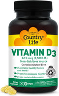 Country Life Vitamina D3 2500 UI – 200 Cápsulas Blandas