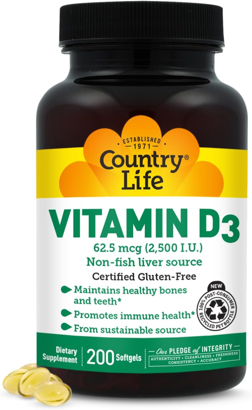 Country Life Vitamina D3 2500 UI – 200 Cápsulas Blandas