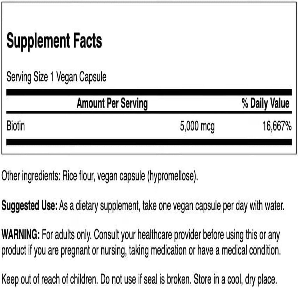 Swanson Biotin Vitamina B7 5000 mcg - 100 Cápsulas