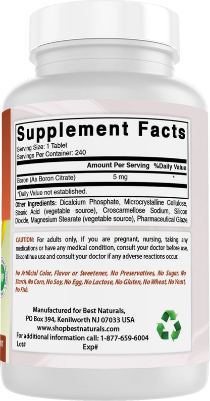 Best Naturals Boro 5 mg - 240 Comprimidos – Sin conservantes, azúcar, leche, maíz, soja, huevo, lactosa, gluten, – Image 6
