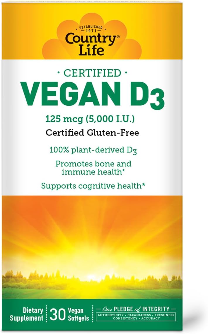 Country Life Vitamina D3 Vegana 5000 UI – 30 Cápsulas Blandas