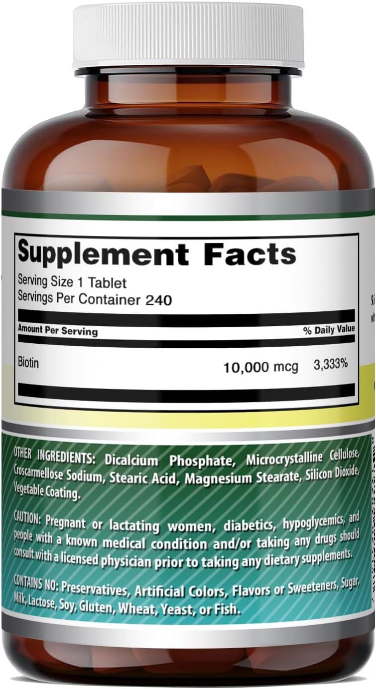 Amazing Formulas Biotin (Vitamina B7) 10000 mcg | 240 Comprimidos | No-GMO | Sin Gluten | Fabricado en USA