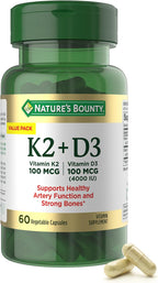Nature's Bounty Vitamina D3 + K2, 4000 UI D3 + 100 mcg K2, 30 Cápsulas Vegetales