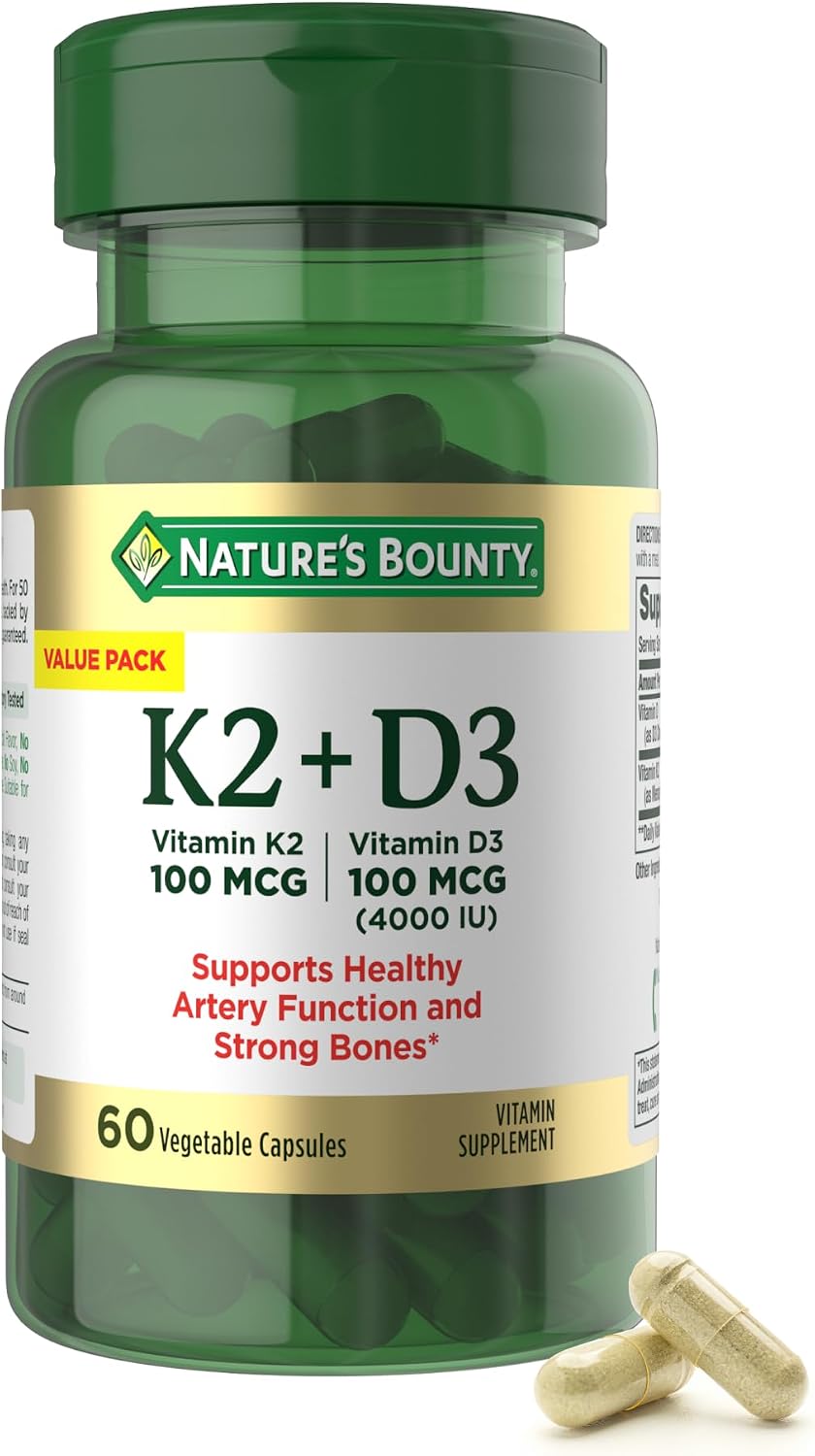 Nature's Bounty Vitamina D3 + K2, 4000 UI D3 + 100 mcg K2, 30 Cápsulas Vegetales