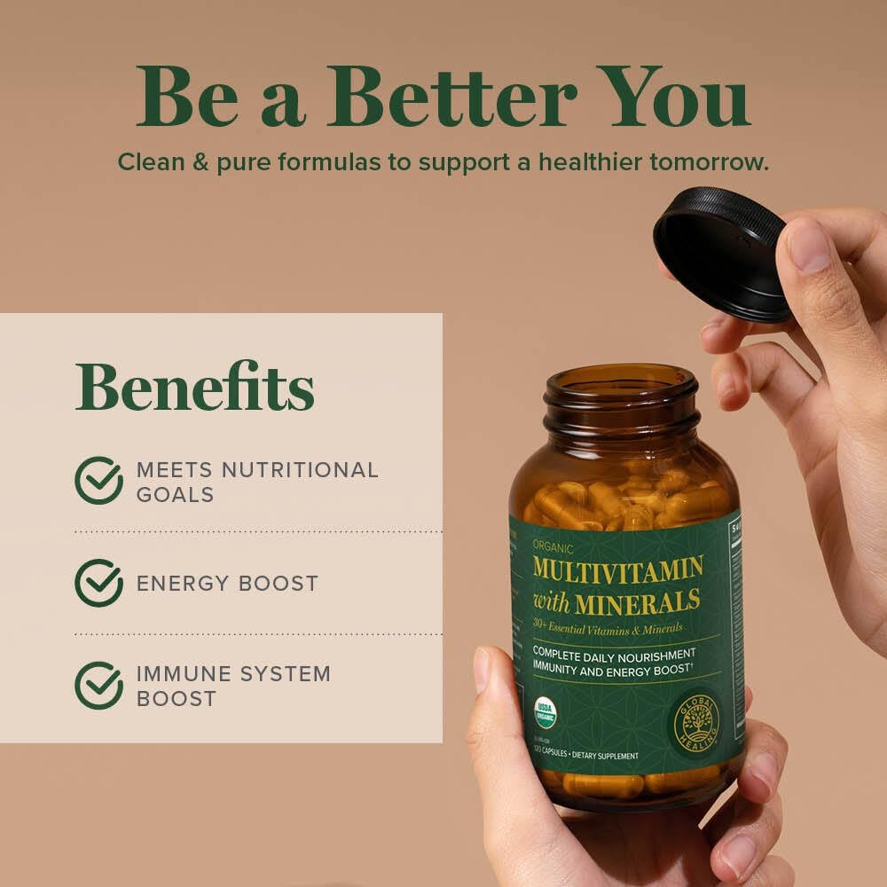 Global Healing Center - Multivitamínico Orgánico USDA para Mujeres y Hombres - 120 Cápsulas