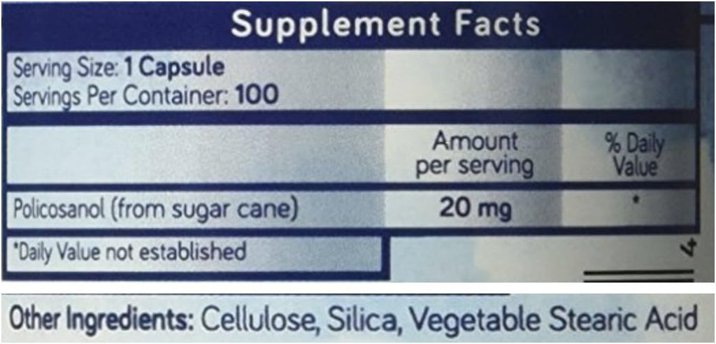 Policosanol 20 mg – 100 Cápsulas Veganas | Purethentic Naturals