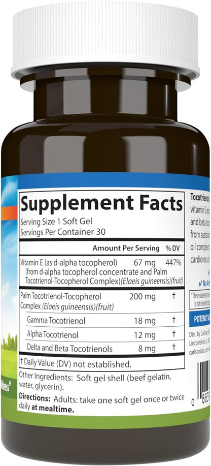 Carlson - Tocotrienols, 40 mg, with Natural-Source Vitamin E, Gamma, Alpha, Delta, Beta, Sustainably Sourced, 30 Softgels – Image 2