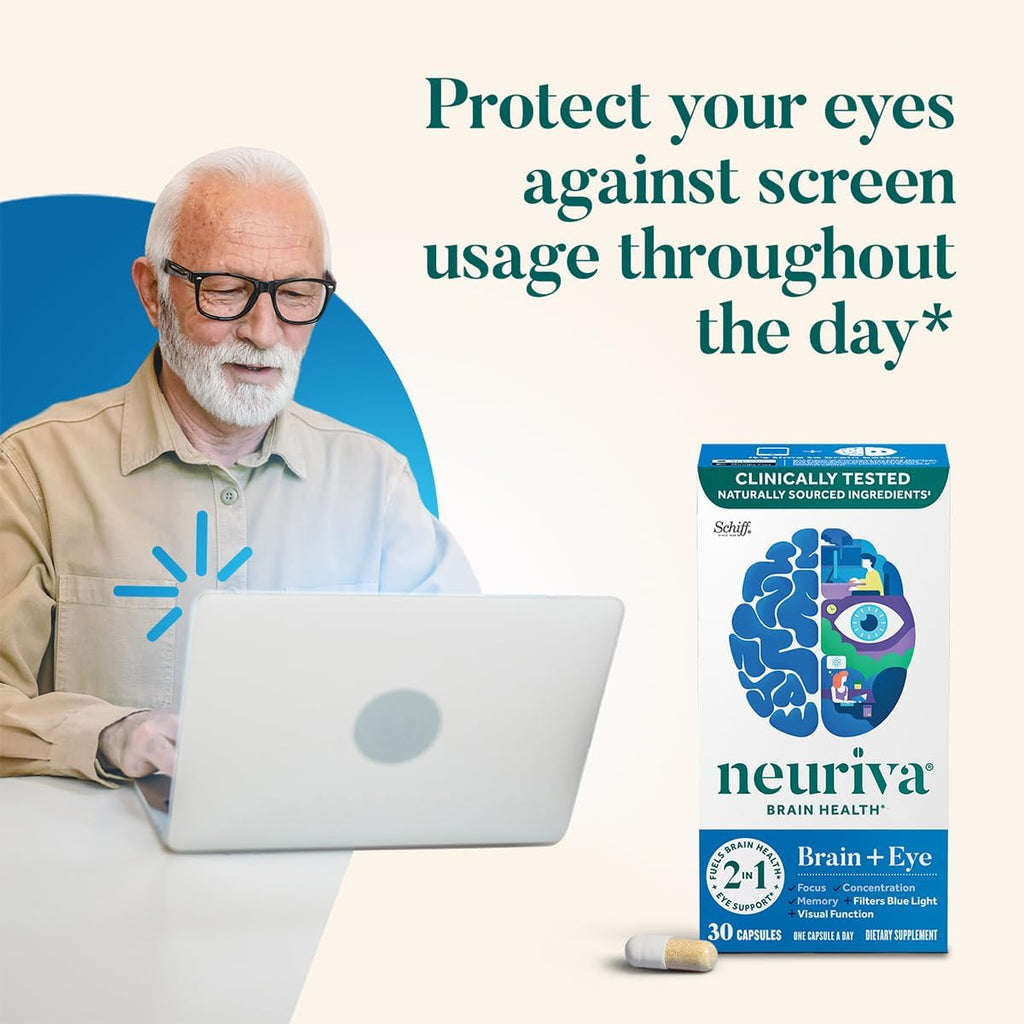 Neuriva Brain + Eye - Suplemento para Memoria, Concentración y Salud Visual - 90 Cápsulas (3 Envases de 30)