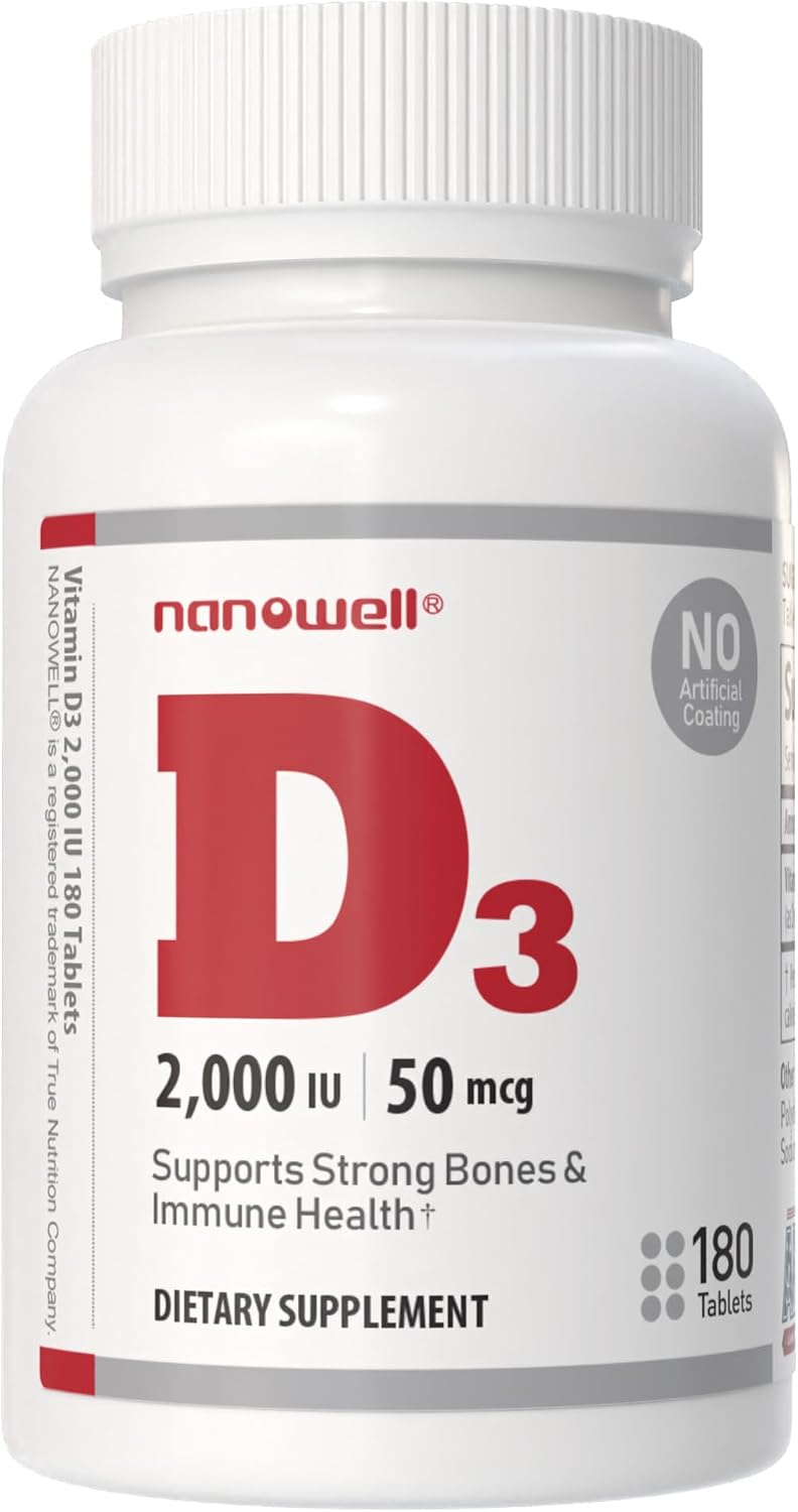NANOWELL Vitamin D3 2000 IU (50 mcg) - 180 Comprimidos para Huesos e Inmunidad