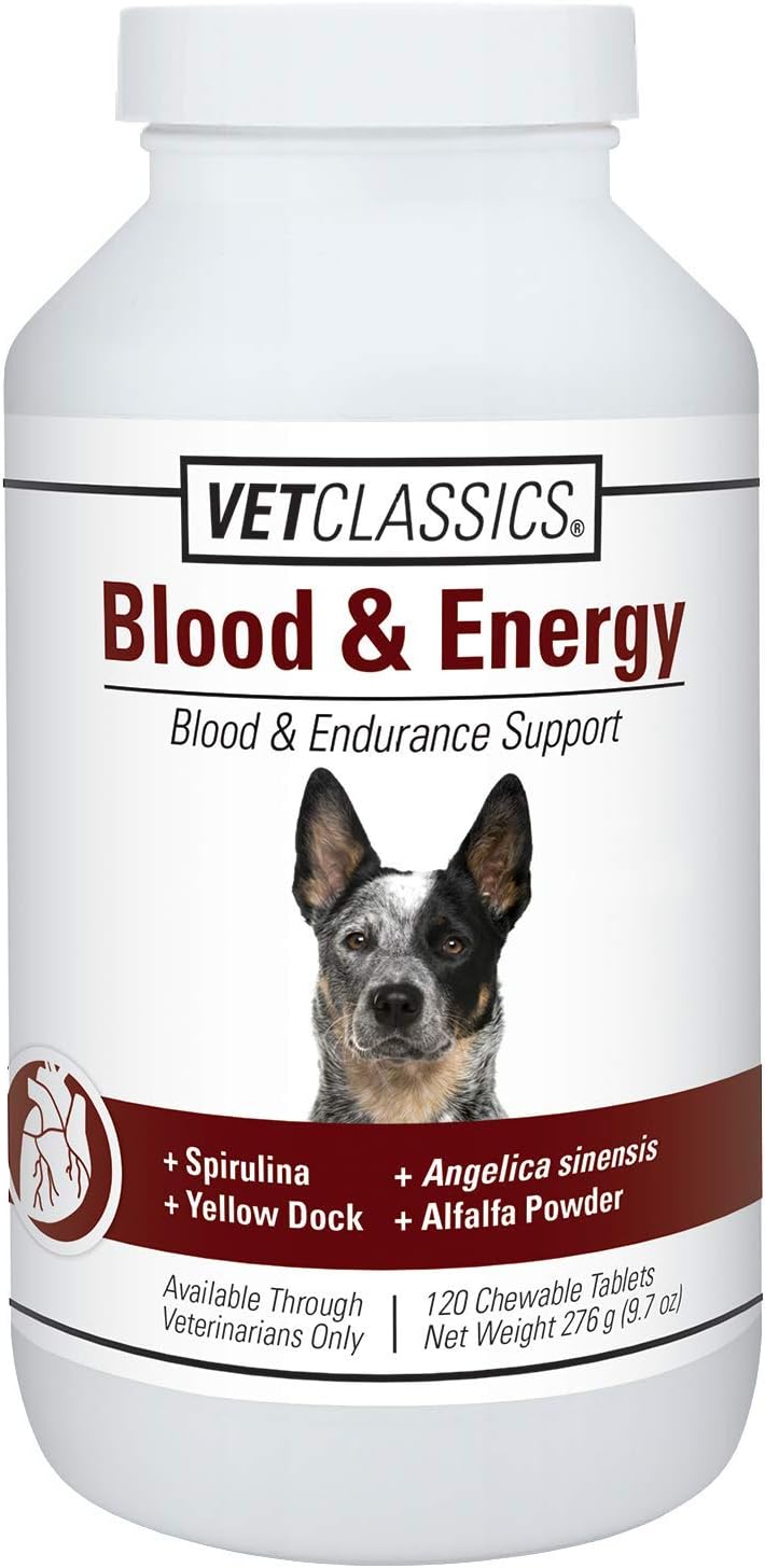 Vet Classics Blood & Energy Dog Supplement – Suplemento herbario para perros – 120 comprimidos masticables