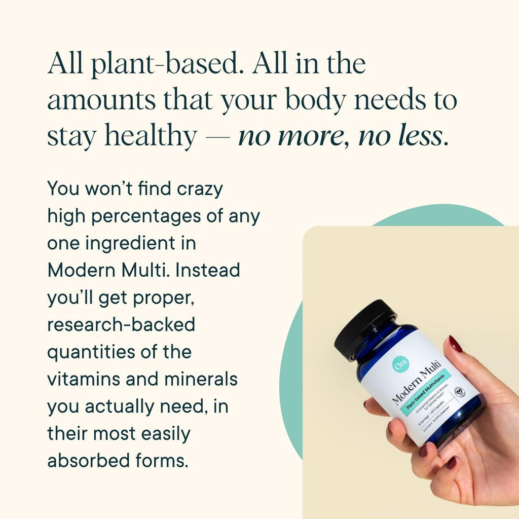 Ora Organic Modern Multi Multivitamínico Vegetal para Mujeres y Hombres, Protección Luz Azul – Apoyo para Cerebro, Ojos, Energía, Inmunidad, Piel, Cabello, Corazón y Huesos, 60 Cápsulas Veganas
