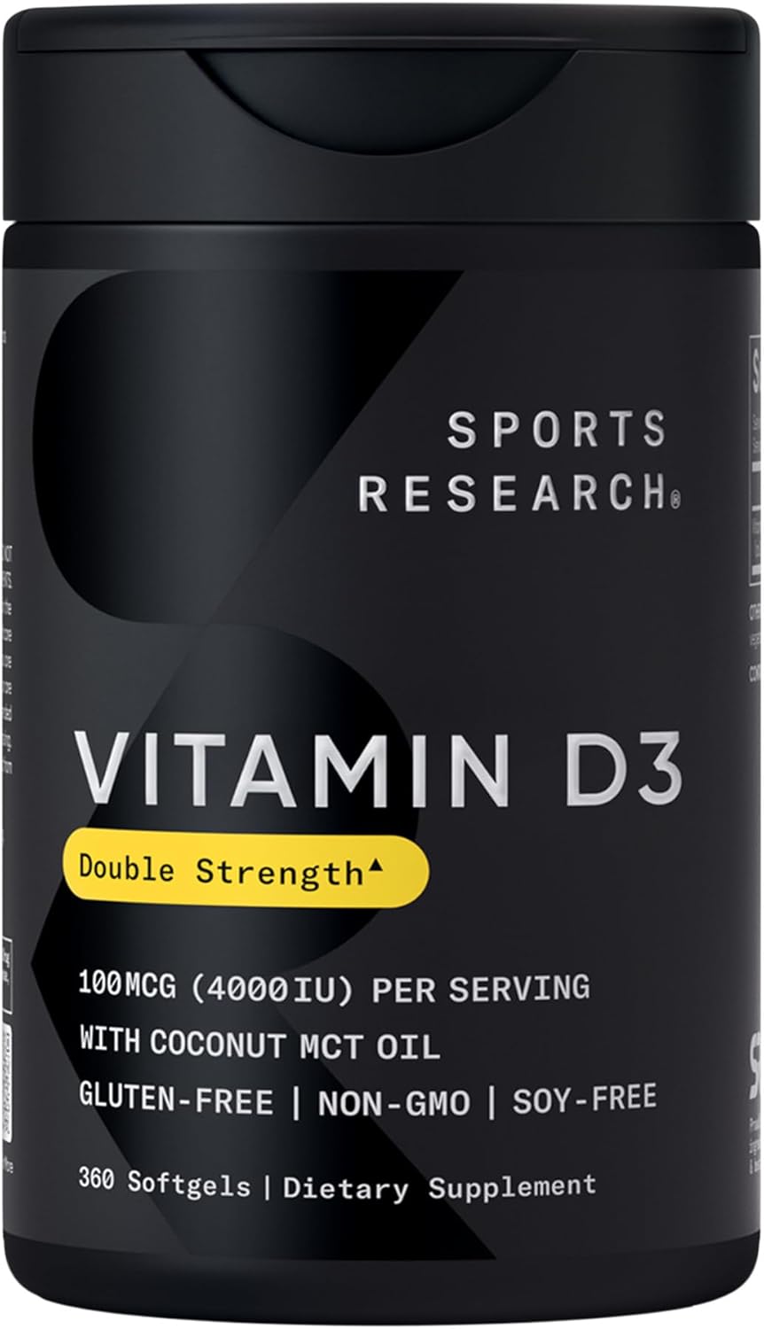 Sports Research® Vitamina D3 10.000 UI (250 mcg) con Aceite MCT de Coco - 120 Cápsulas Blandas