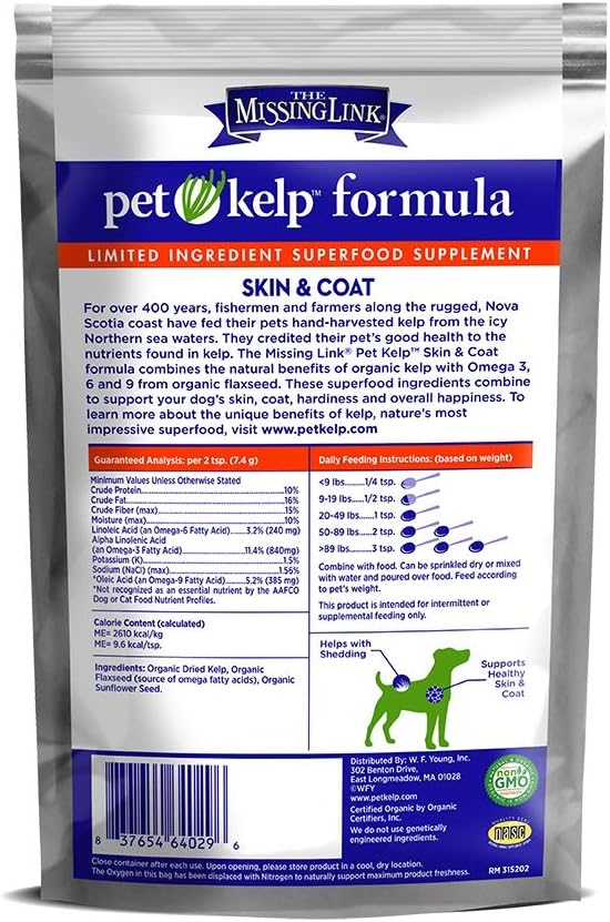 The Missing Link Pet Kelp - 3 x 8 oz jars - Superfood Supplement for Dogs (Skin & Coat)