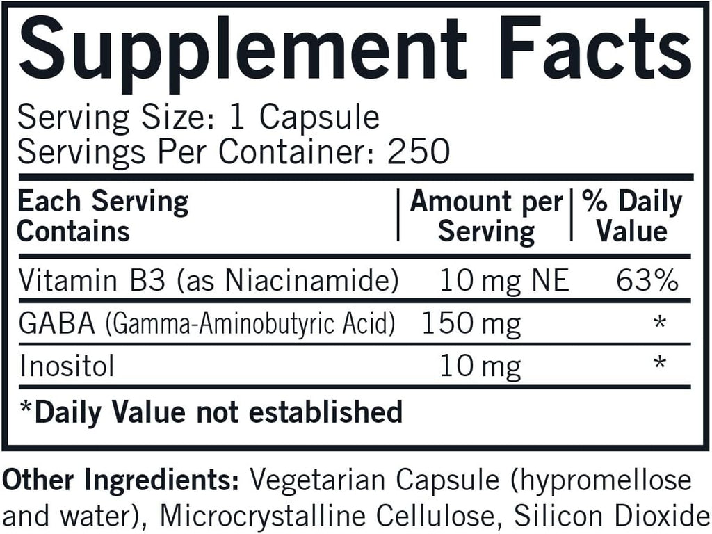 GABA 150 mg con Niacinamida e Inositol - Hipoalergénico, 250 cápsulas
