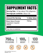 Polvo de Maca Negra BulkSupplements.com - Suplemento de Raíz de Maca Negra, Suplemento Herbal para Hombres y Mujeres - Vegano, Sin Gluten, 750mg por Ración, 100g (3.5 oz) (Paquete de 1)