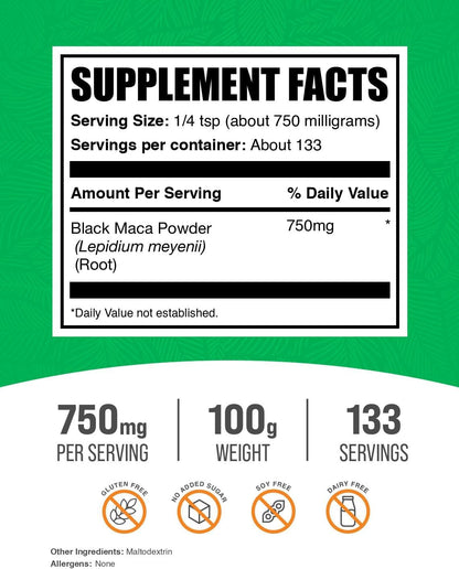 Polvo de Maca Negra BulkSupplements.com - Suplemento de Raíz de Maca Negra, Suplemento Herbal para Hombres y Mujeres - – Image 2