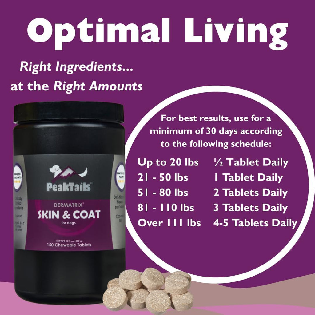 Kala Health PeakTails Skin & Coat Support para Perros – 150 Comprimidos Masticables con MSM, Aceite de Pescado, Omega-3 y Omega-6