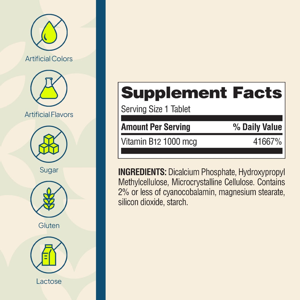 Nature's Wonder Vitamina B12 1000 mcg - Comprimidos de Liberación Prolongada (150 Comprimidos)