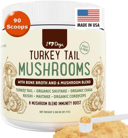 iHeartDogs Turkey Tail Mushroom para Perros - Polvo con Caldo de Huesos y Mezcla de 6 Hongos – Image 1
