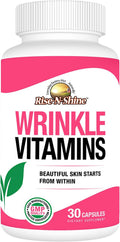 Rise-N-Shine Wrinkle Vitamins - Complemento para la Piel con Colágeno, Resveratrol, Aloe Vera, Semilla de Uva y más (30 Comprimidos)